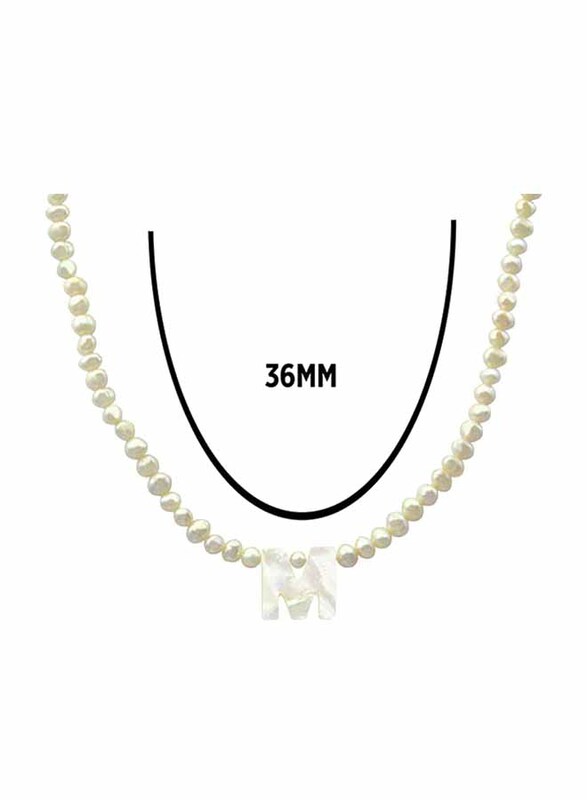 Vera Perla 10K Gold Strand Pendant Necklace for Women, with Letter M and Pearl Stones, White