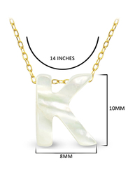 Vera Perla 18K Gold Pendant Necklace for Women with K Letter Shape Mother of Pearl Pendant, White/Gold
