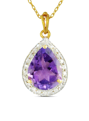 Vera Perla 18K Gold Link Chain Necklace for Women, with 0.12ct Diamonds and Drop Cut Amethyst Stone Pendant, Gold/Purple