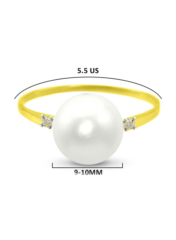 Vera Perla 18k Gold Fashion Ring for Women, with 0.04 ct Diamonds and 9-10mm Pearl, White/Gold, US 5.5