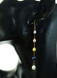 Vera Perla 10K Gold Opera Drop Earrings for Women, with White Pearl Stones, Multicolour