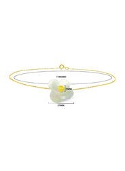 Vera Perla 18K Solid Yellow Gold Chain Bracelet for Women, with Flower Shape Mother of Pearl and 7mm Pearl Stone, Gold/Jade/Yellow