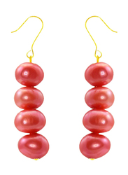 Vera Perla 18K Yellow Gold Dangle Earrings for Women, with Pearl Stone, Red