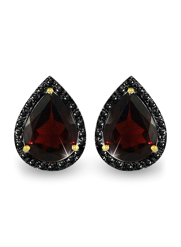 Vera Perla 18K Gold Button Earrings for Women, with 0.24 ct Genuine Diamond & Garnet Stone, Red