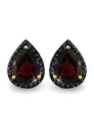 Vera Perla 18K Gold Button Earrings for Women, with 0.24 ct Genuine Diamond & Garnet Stone, Red