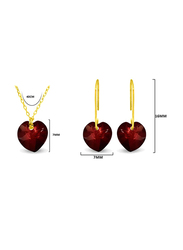 Vera Perla 2-Pieces 10K Solid Yellow Gold Jewellery Set for Women, with Necklace and Earrings, with 7mm Garnet Stone, Gold/Red