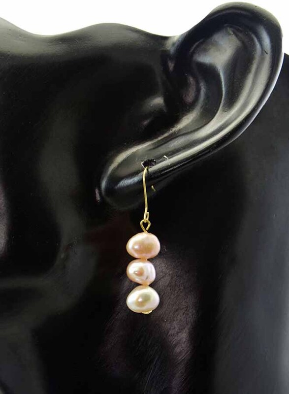 Vera Perla 10 Karat Gold Drop Earrings for Women, with Pearl Stones, Rose Gold