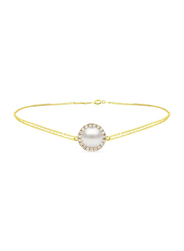 Vera Perla 18K Gold Chain Bracelet for Women, with 0.10ct Genuine Diamonds & Pearl, White