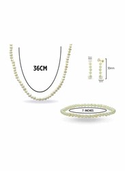 Vera Perla 3-Pieces 10K Gold Jewellery Set for Women, with 36cm Necklace, Bracelet and Earrings, with Pearl Stones, White