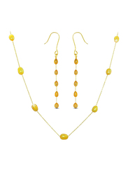 Vera Perla 2-Pieces 18K Gold Jewellery Set for Women, with Pearls Stone, Necklace and Earrings, Gold