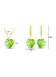 Vera Perla 2-Pieces 10K Solid Yellow Gold Jewellery Set for Women, with Necklace and Earrings, with 7mm Peridot Stone, Gold/Green