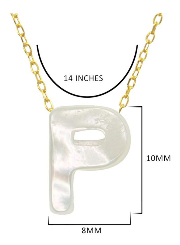 Vera Perla 18K Gold Pendant Necklace for Women with P Letter Shape Mother of Pearl Pendant, White/Gold