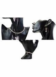 Vera Perla 3-Pieces 18K Gold Jewellery Set for Women, with Necklace, Bracelet and Earrings, with Pearl Stones, Off White