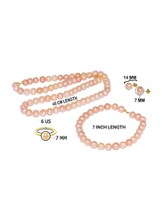 Vera Perla 4-Pieces 10K Gold Strand Jewellery Set for Women, with Pearls Stone, Necklace, Bracelet, Earrings and Ring, Pink