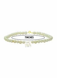 Vera Perla 18K Gold Strand Beaded Bracelet for Women, with Letter M Mother of Pearl and Pearl Stone, White