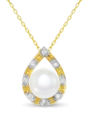 Vera Perla 18K Gold Necklace for Women, with 0.08ct Diamonds and 6mm Pearl Pendant, Gold/White