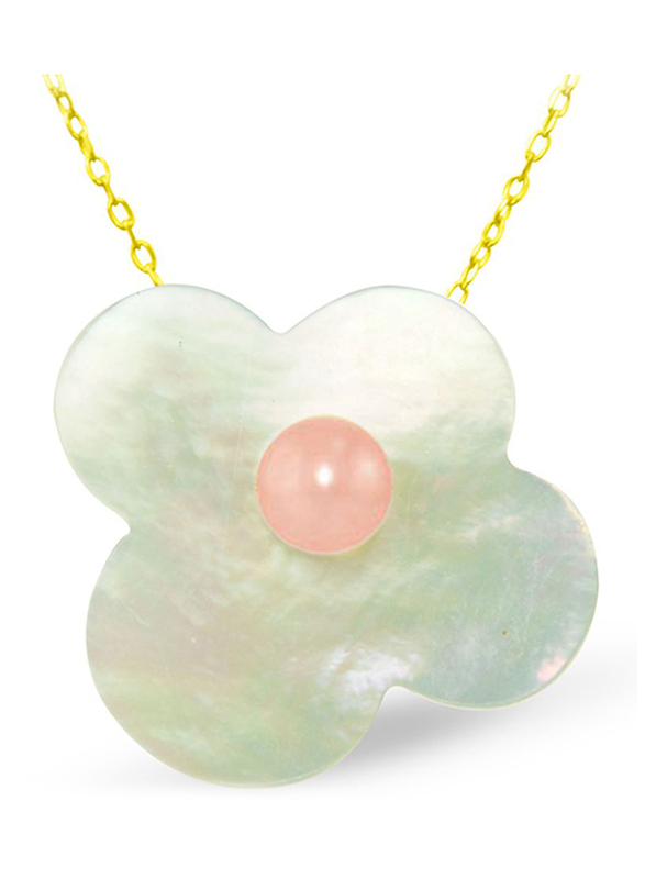 Vera Perla 18K Solid Yellow Gold Simple Pendant Necklace for Women, with 7mm Mother of Pearl Flower Shape, Jade/Gold/Peach