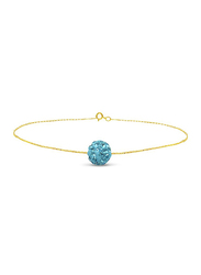 Vera Perla 18K Solid Yellow Gold Simple Chain Bracelet for Women, with 10mm Crystal Ball, Gold/Aqua