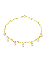 Vera Perla 18K Gold Chain Bracelet for Women, with Pearl Drops, Gold/Purple