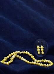 Vera Perla 2-Pieces 18K Yellow Gold Strand Jewellery Set for Women, with Necklace and Earrings, with Pearl Stones, Gold