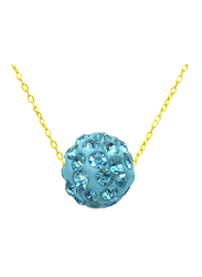 Vera Perla 18K Solid Yellow Gold Simple Necklace for Women, with 10mm Crystal Ball Pendant, Aqua/Gold