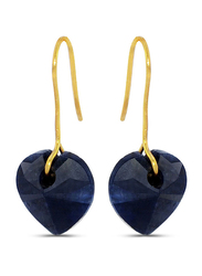 Vera Perla 10k Gold Dangle Earrings for Women, with Heart Cut Sapphire Stone, Blue
