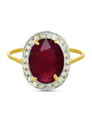 Vera Perla 18K Gold Fashion Ring for Women, with 0.12 ct Genuine Diamonds and Oval Cut Ruby Stone, Red/Gold/White, US 6.5