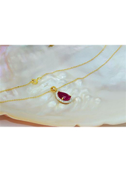 Vera Perla 18K Gold Link Chain Necklace for Women, with 0.12ct Diamonds and Ruby Stone Pendant, Gold/Red