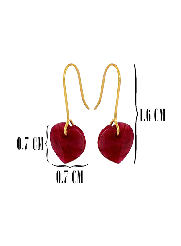 Vera Perla 10K Gold Drop Earrings for Women, with Ruby Heart Stone, Red