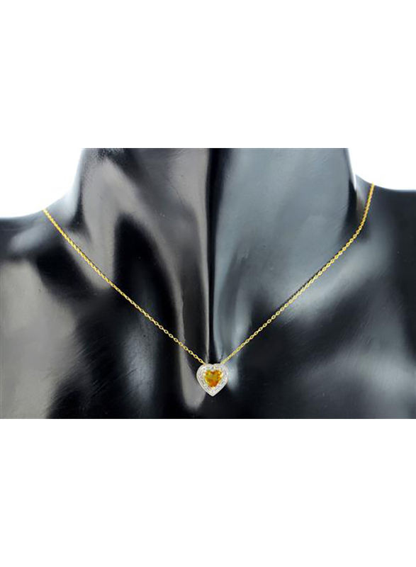Vera Perla 18K Gold Pendant Necklace for Women, with 0.08ct Diamonds & Citrine Stone, Yellow/Gold