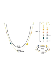Vera Perla 3-Pieces 10K Gold Jewellery Set for Women, with Pearls Stone, Necklace, Bracelet and Earrings, Multicolour