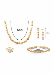 Vera Perla 4-Pieces 18K Gold Strand Jewellery Set for Women, with Necklace, Lobster Bracelet, Earrings and Ring, with Pearl Stones, Gold
