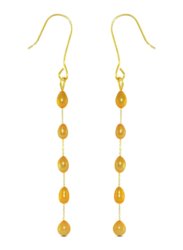 Vera Perla 10K Gold Opera Drop Earrings for Women, with White Pearl Stones, Gold
