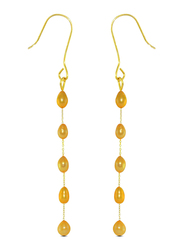 Vera Perla 10K Gold Opera Drop Earrings for Women, with White Pearl Stones, Gold