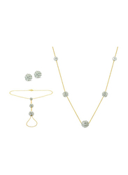 Vera Perla 3-Pieces 18K Gold Jewellery Set for Women, with Necklace, Bracelet and Earrings, with Built-in Gradual Drop Crystal Ball, Gold/Silver