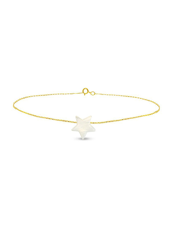 Vera Perla 10k Gold Chain Bracelet for Women, with Star Shape Mother of Pearl Stone, Gold/White