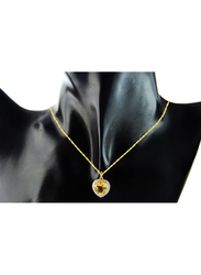 Vera Perla 18K Gold Necklace for Women, with 0.14ct Diamonds and Genuine Heart Cut Citrine Stone Pendant, 2.5g Pendant, Gold/Yellow