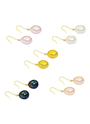 Vera Perla 5-Pieces 18K Gold Drop Earring Set for Women, with Pearls Stone, Multicolour