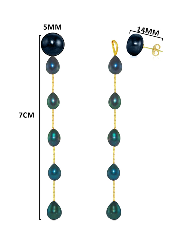 Vera Perla 18K Yellow Gold Dangle Earrings for Women, with 5mm Pearl Stone, Blue/Gold