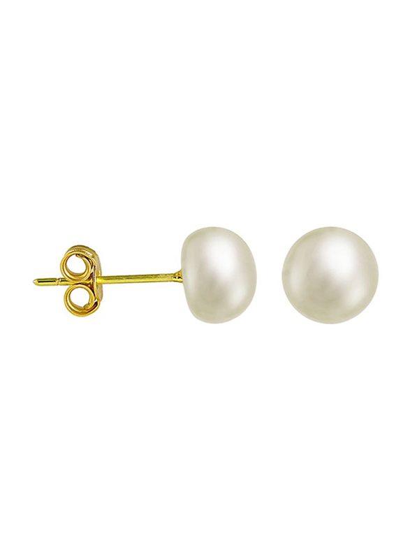 Vera Perla 18K Yellow Gold Stud Earrings for Women, with Pearl Stone, White