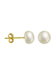 Vera Perla 18K Yellow Gold Stud Earrings for Women, with Pearl Stone, White