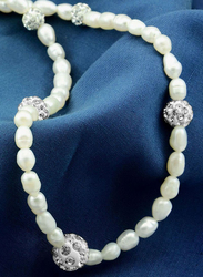 فيرا بيرلا عقد من الذهب عيار 10 قيراط للنساء، مع كرات وكرستال مدمجة - أبيض و شفاف