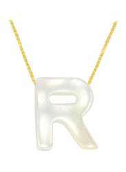 Vera Perla 18k Yellow Gold R Letter Pendant Necklace for Women, with Mother of Pearl Stone, White/Gold