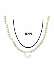 Vera Perla 18K Gold Strand Pendant Necklace for Women, with Letter C and Mother of Pearl Stones, White