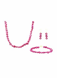 Vera Perla 3-Pieces 10K Gold Strand Jewellery Set for Women, with 41cm Necklace, Bracelet and Earrings, with Pearl Stones, Pink