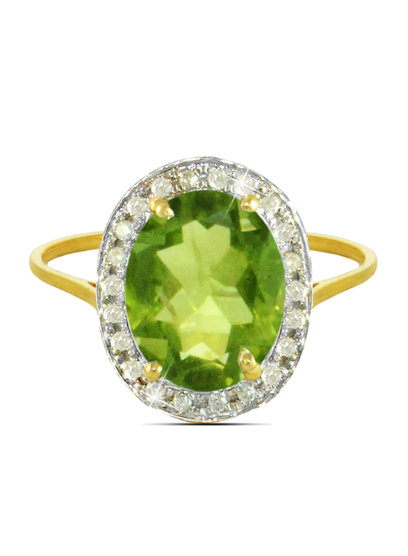 Vera Perla 18K Gold Fashion Ring for Women, with 0.12 ct Genuine Diamonds and Oval Cut Peridot Stone, Green/Gold/White, US 6.5