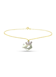 Vera Perla 18K Gold Chain Bracelet for Women, with Crown Shape Mother of Pearl Stone, Gold/White