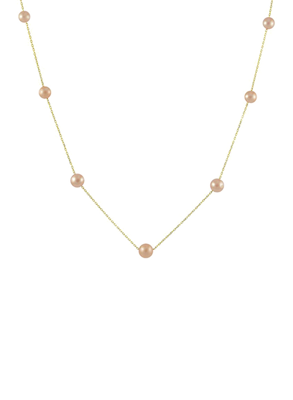 Vera Perla 18K Gold Chain Necklace for Women, with Pearl Stones, Pink