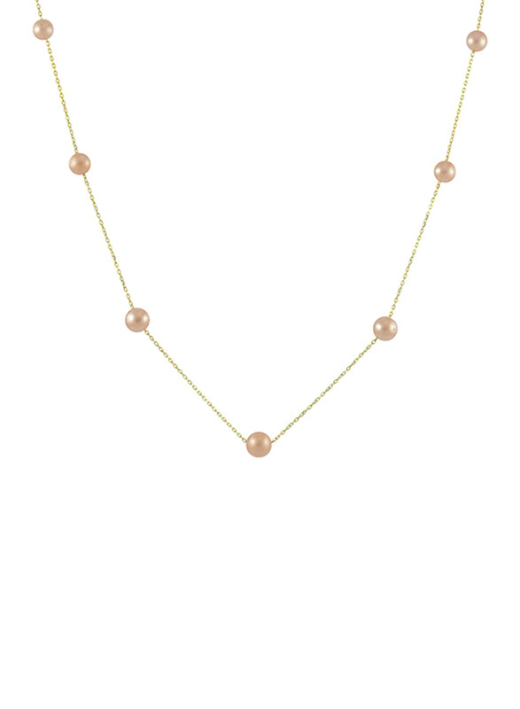 Vera Perla 18K Gold Chain Necklace for Women, with Pearl Stones, Pink