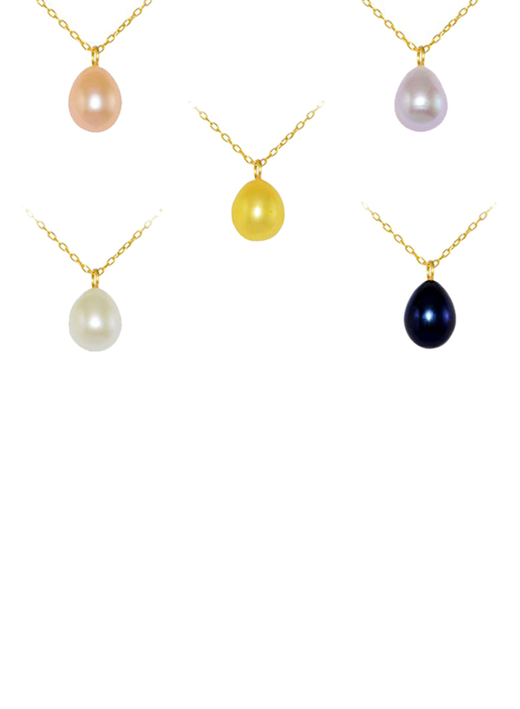 Vera Perla 10K Gold Necklace for Women, with 5 Pearls Stone Pendant, Multicolor
